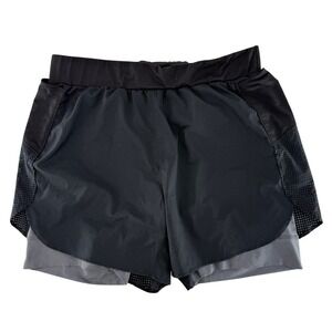 Rabbit Womens 2-in-1 Running Shorts Black Grey Mesh Zipper Pocket Size Medium